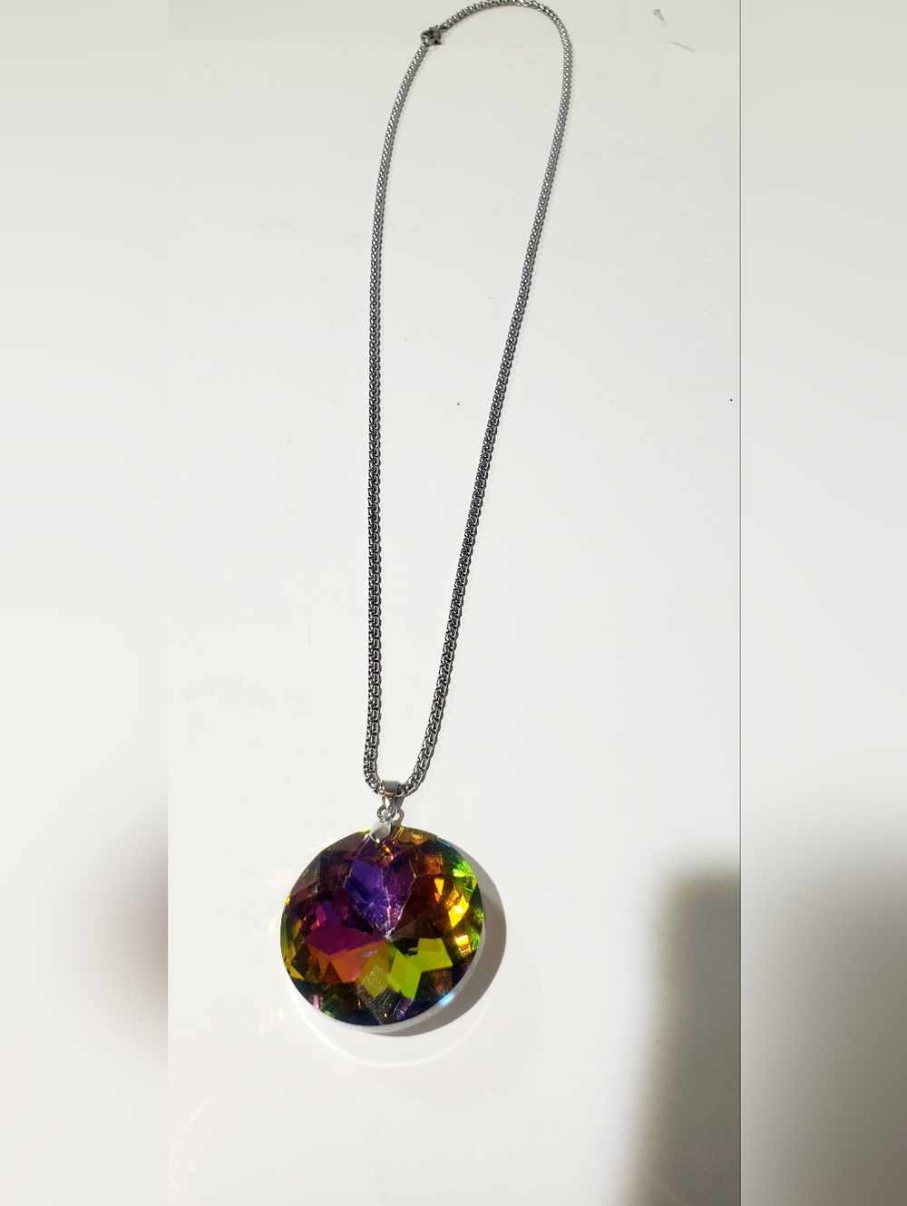 Round Multicolor Glass Crystal Pendant Necklace - Unbranded